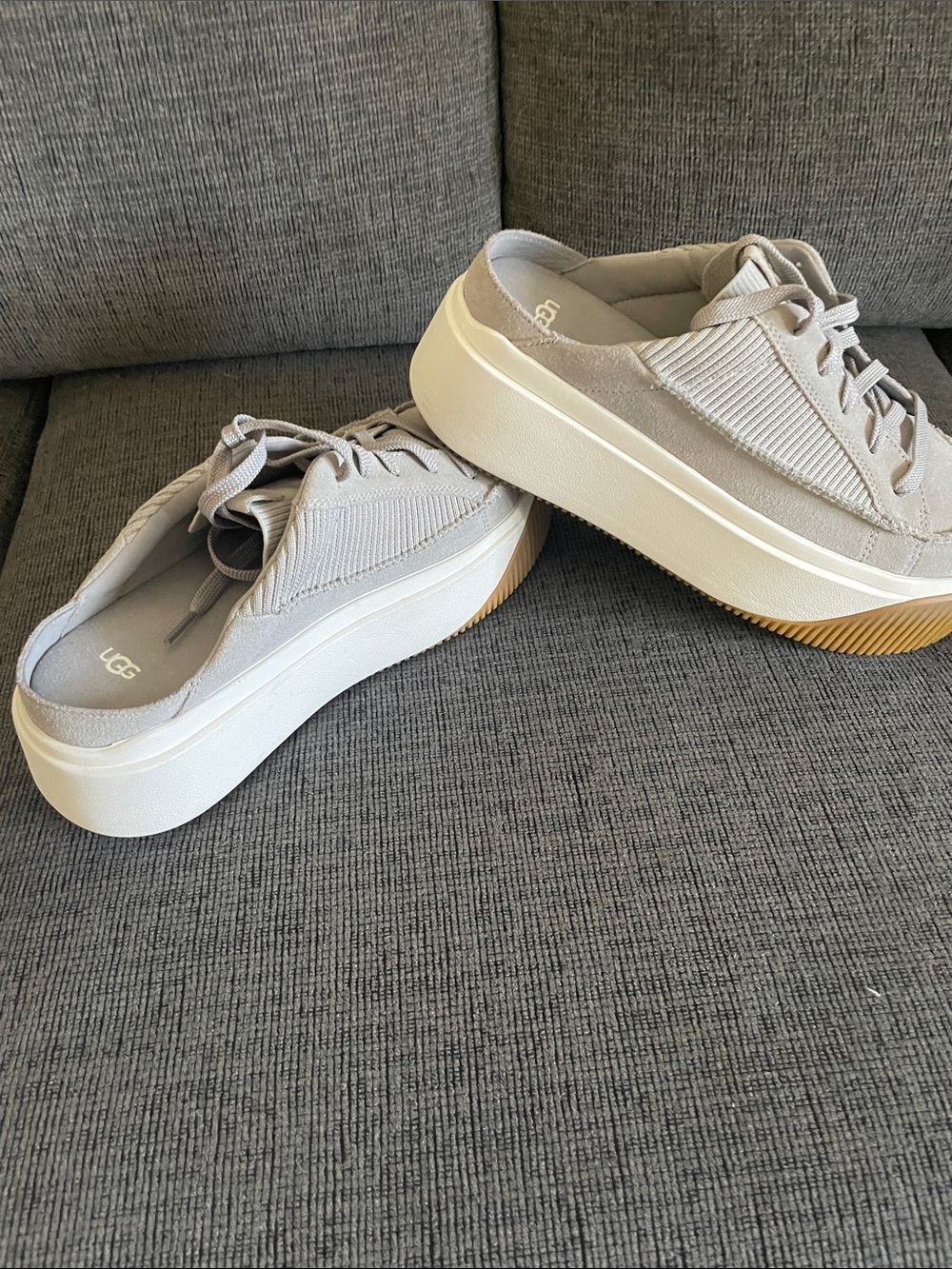 UGG Platform Lace-Up Sneakers in Light Gray